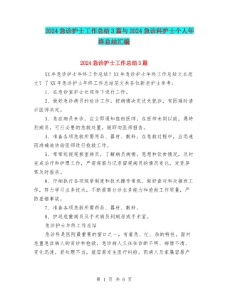 2024急诊护士工作总结3篇与2024急诊科护士个人年终总结汇编