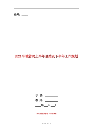 2024年城管局上半年总结及下半年工作规划