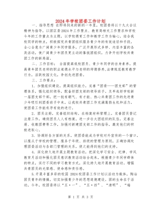 2024年学校团委工作计划