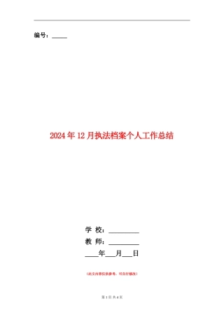 2024年12月执法档案个人工作总结
