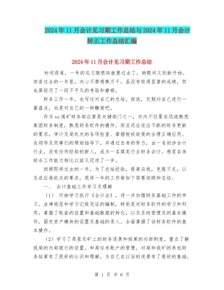 2024年11月会计见习期工作总结与2024年11月会计转正工作总结汇编