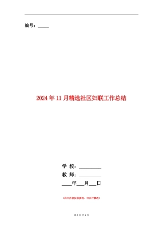 2024年11月精选社区妇联工作总结