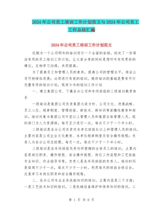 2024年公司员工培训工作计划范文与2024年公司员工工作总结汇编