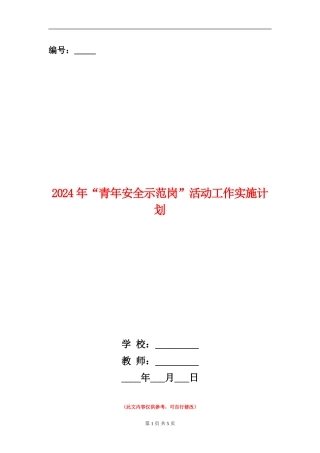 2024年“青年安全示范岗”活动工作实施计划