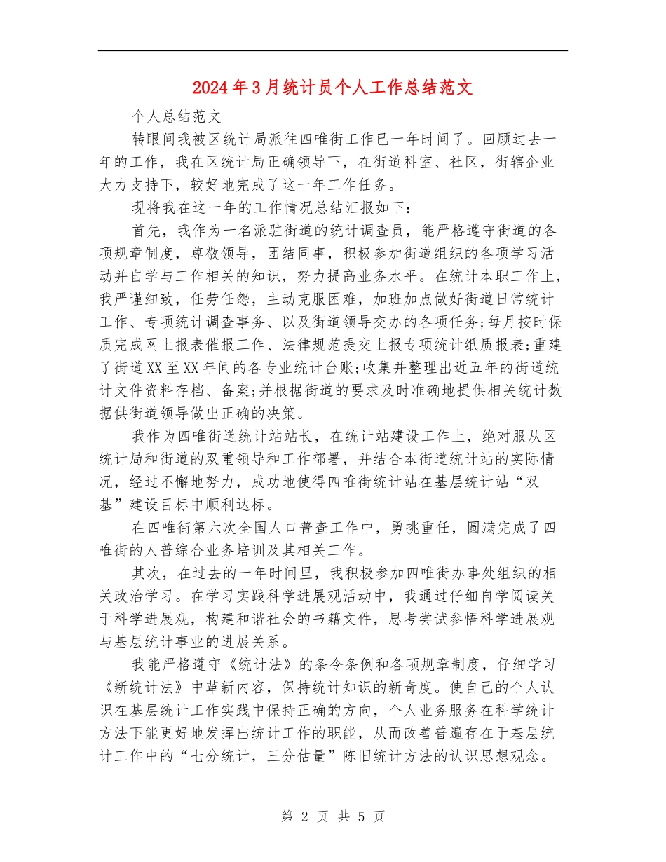2024年3月统计员个人工作总结范文_第2页