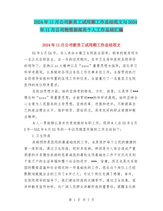 2024年11月公司新员工试用期工作总结范文与2024年11月公司物资部部员个人工作总结汇编