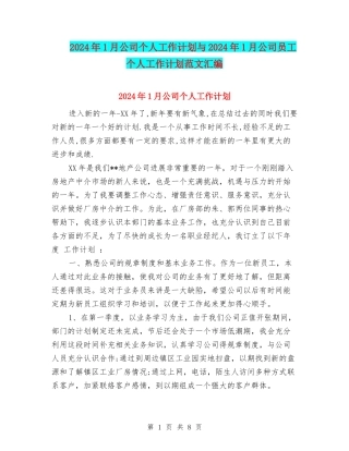 2024年1月公司个人工作计划与2024年1月公司员工个人工作计划范文汇编