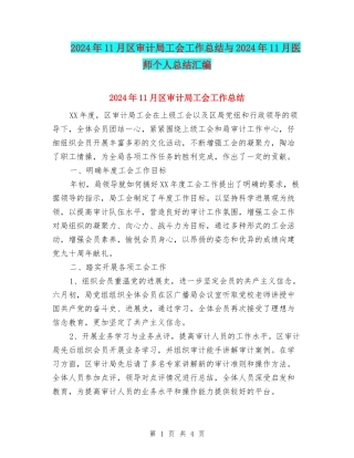 2024年11月区审计局工会工作总结与2024年11月医师个人总结汇编