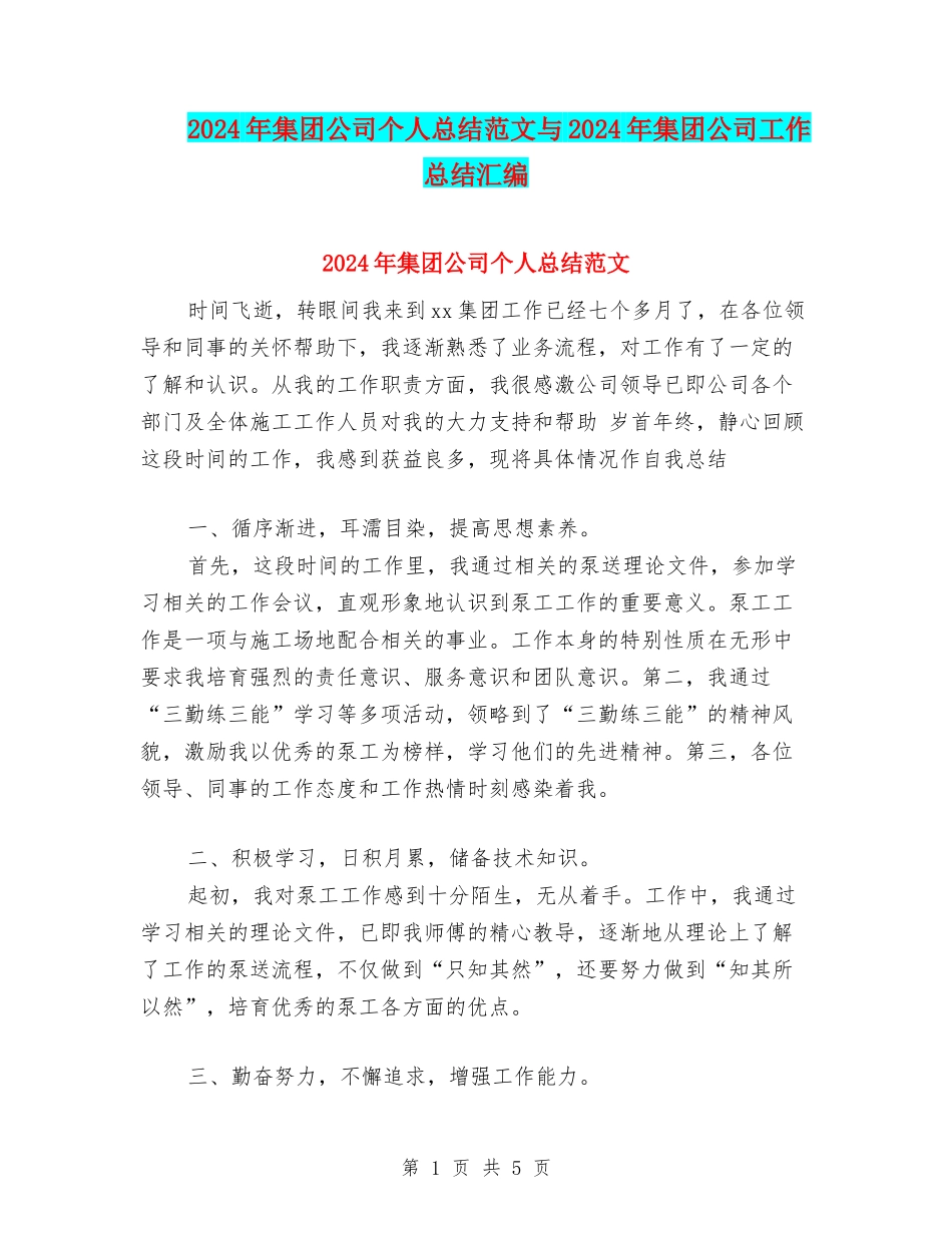2024年集团公司个人总结范文与2024年集团公司工作总结汇编_第1页