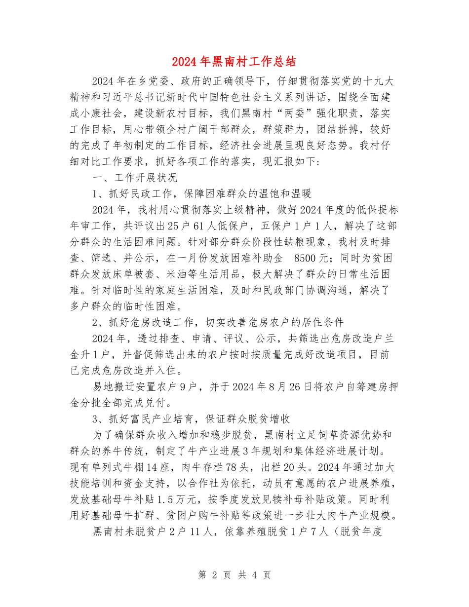 2024年黑南村工作总结_第2页