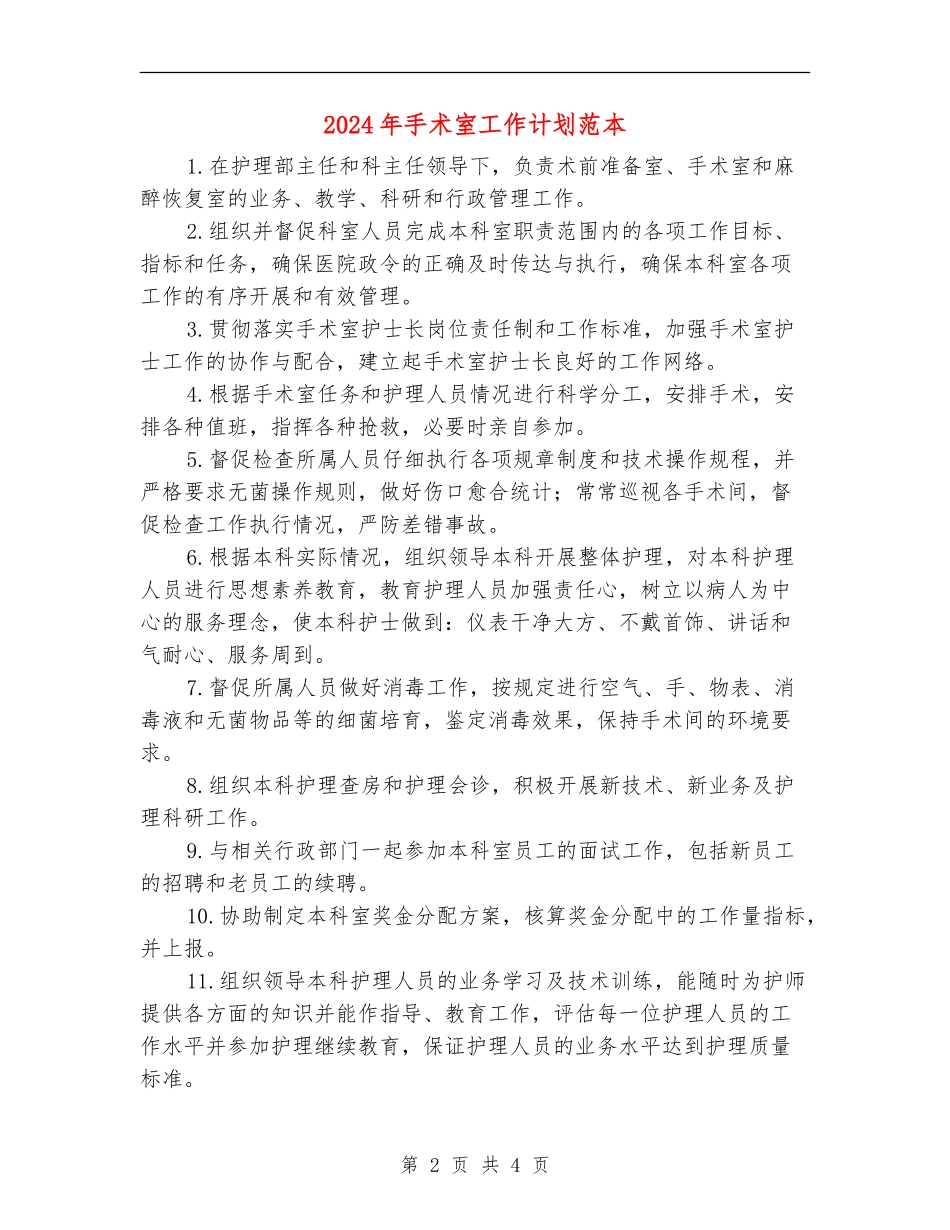 2024年手术室工作计划范本_第2页