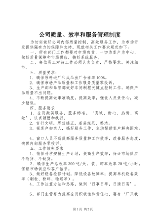 公司质量、效率和服务管理规章制度