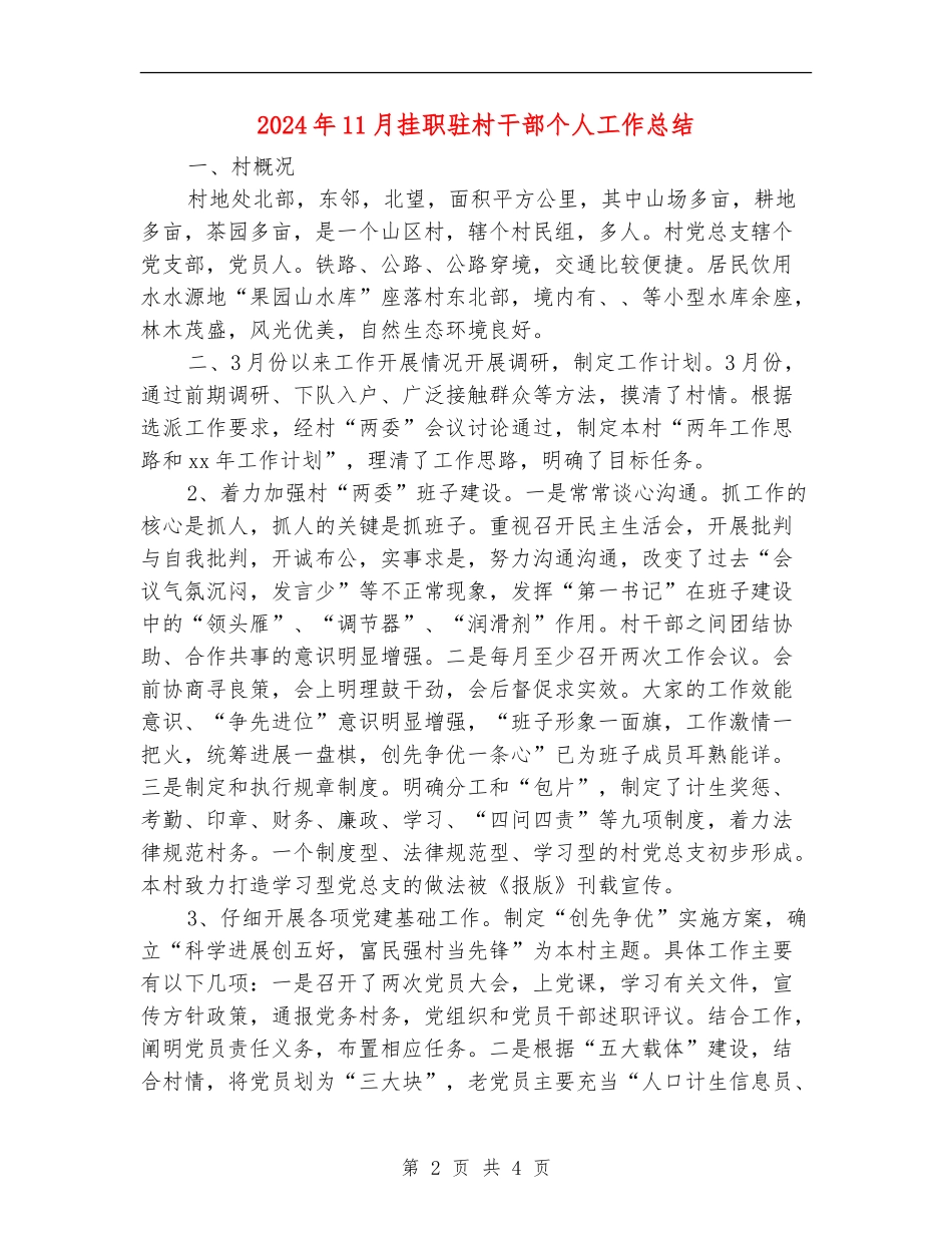 2024年11月挂职驻村干部个人工作总结_第2页