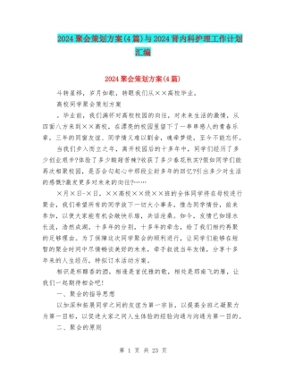 2024聚会策划方案与2024肾内科护理工作计划汇编