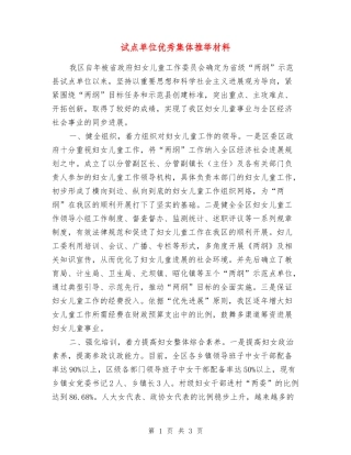 试点单位优秀集体推荐材料
