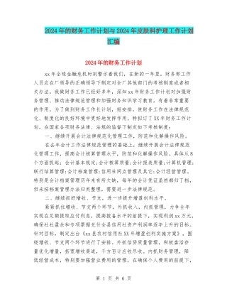 2024年的财务工作计划与2024年皮肤科护理工作计划汇编