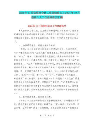 2024年10月信用社会计工作总结范文与2024年10月信访个人工作总结范文汇编