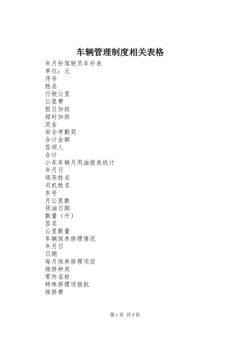 车辆管理规章制度相关表格 _第1页
