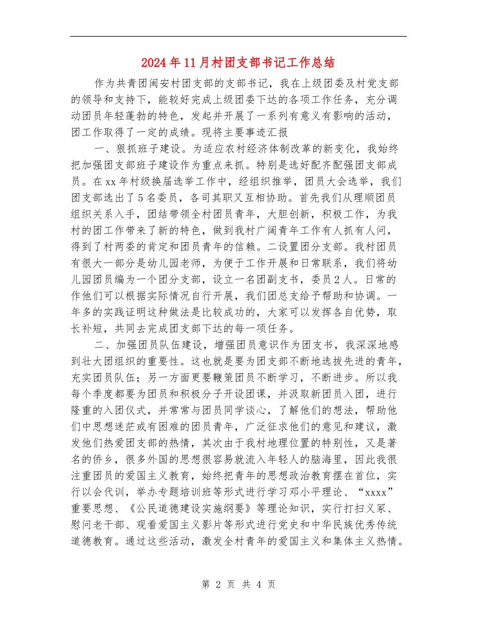 2024年11月村团支部书记工作总结_第2页
