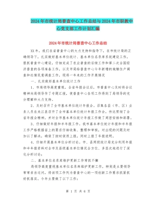 2024年市统计局普查中心工作总结与2024年市职教中心党支部工作计划汇编