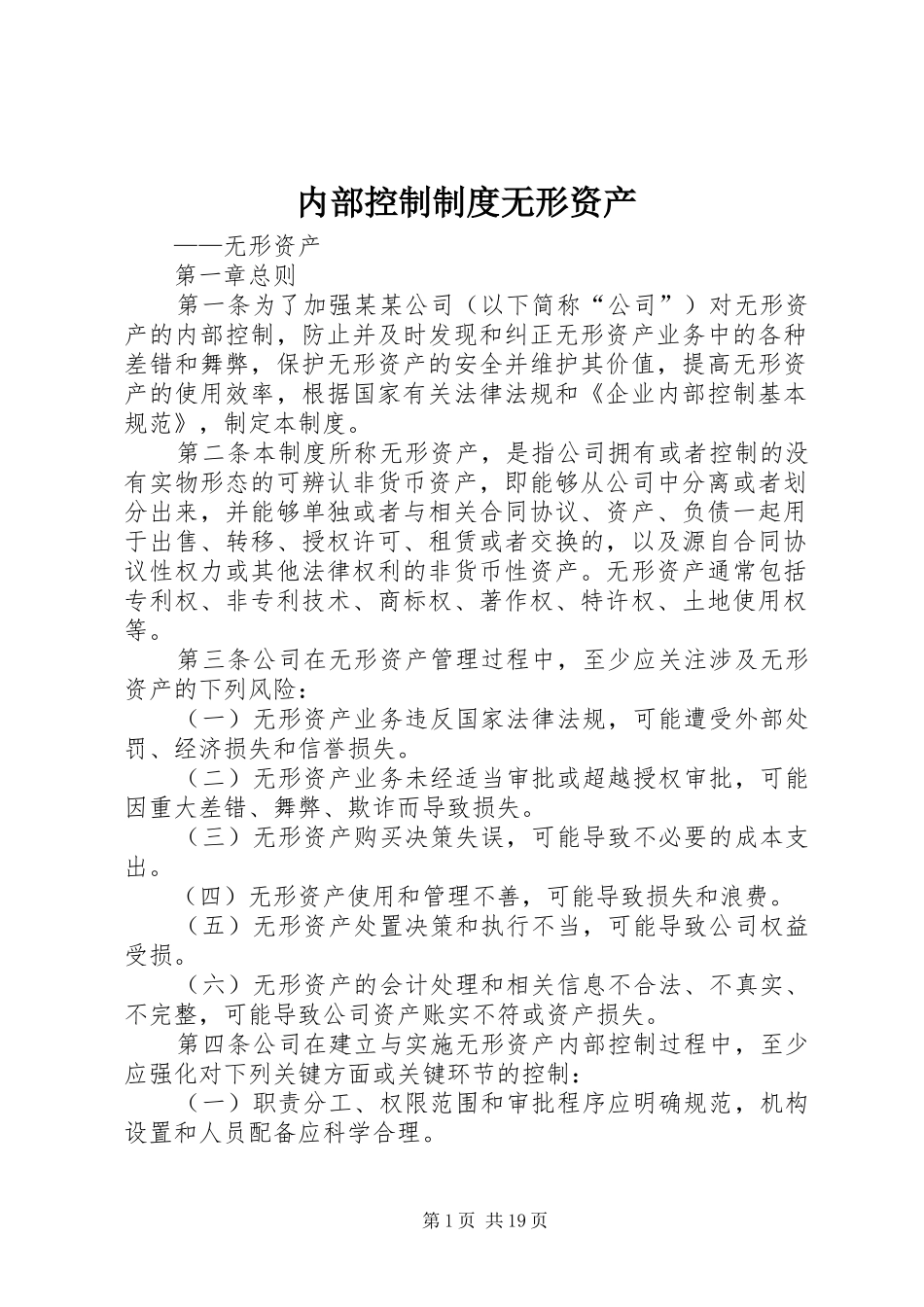 内部控制规章制度无形资产_第1页