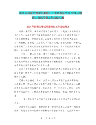 2024年招商主管试用期转正工作总结范文与2024年招商人员试用期工作总结汇编