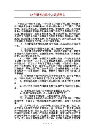 17年财务总监个人总结范文