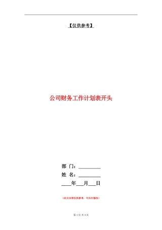 公司财务工作计划表开头
