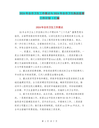 2024年全市卫生工作要点与2024年全市卫生执法监督工作计划-1汇编