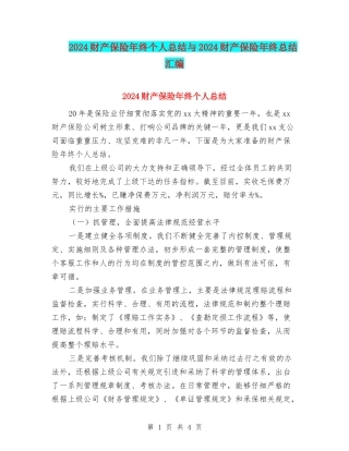 2024财产保险年终个人总结与2024财产保险年终总结汇编
