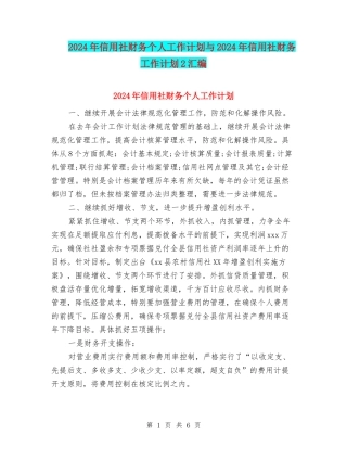 2024年信用社财务个人工作计划与2024年信用社财务工作计划2汇编