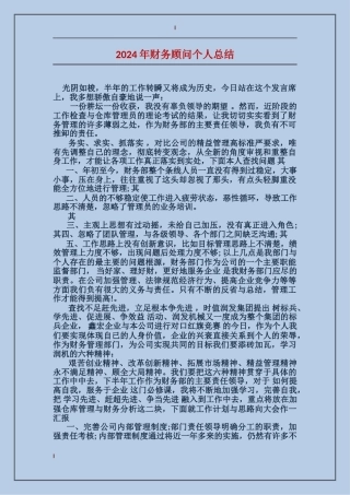 2024年财务顾问个人总结
