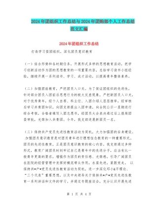 2024年团组织工作总结与2024年团购部个人工作总结范文汇编