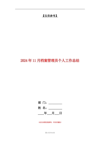 2024年11月档案管理员个人工作总结