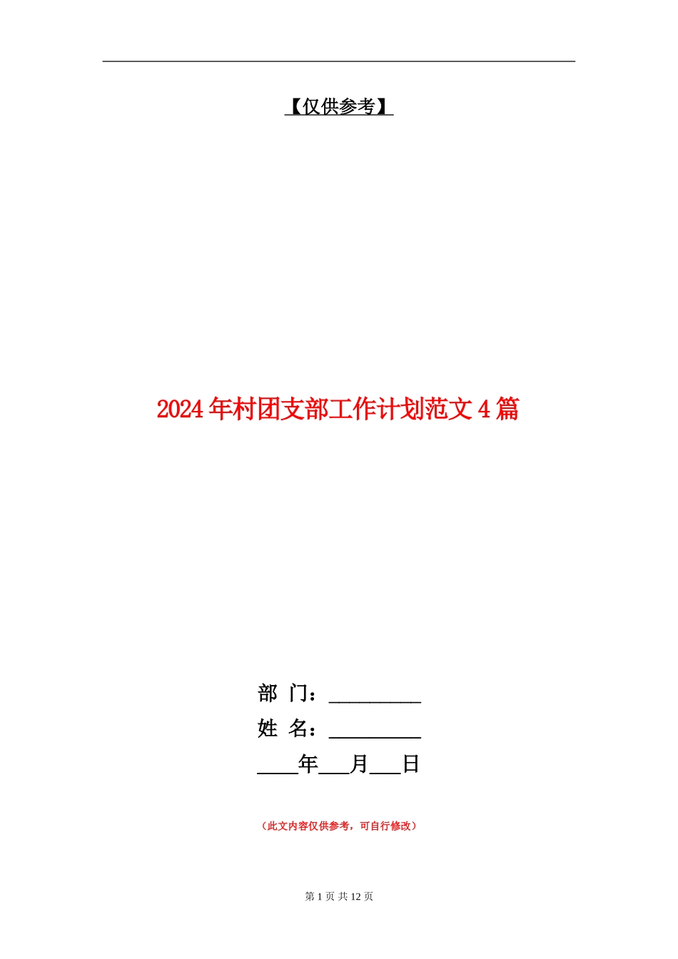 2024年村团支部工作计划范文4篇_第1页