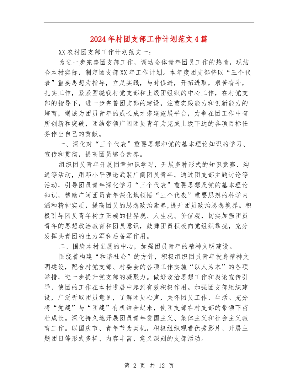2024年村团支部工作计划范文4篇_第2页