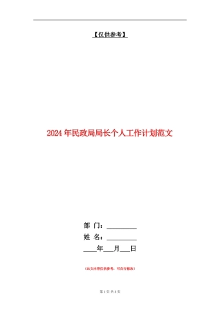 2024年民政局局长个人工作计划范文