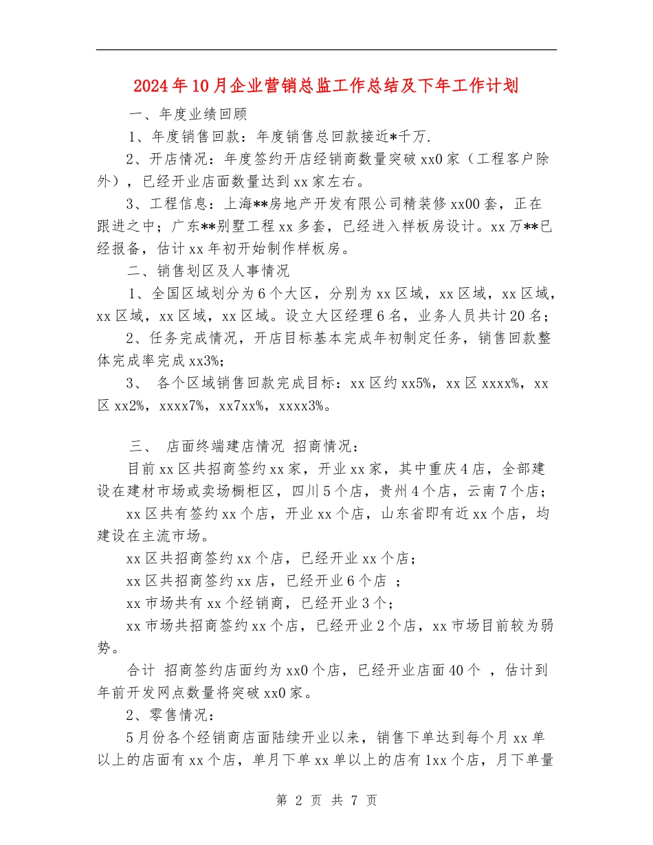 2024年10月企业营销总监工作总结及下年工作计划_第2页