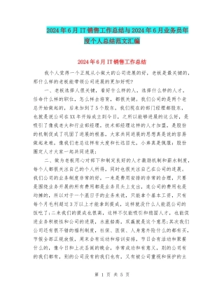 2024年6月IT销售工作总结与2024年6月业务员年度个人总结范文汇编
