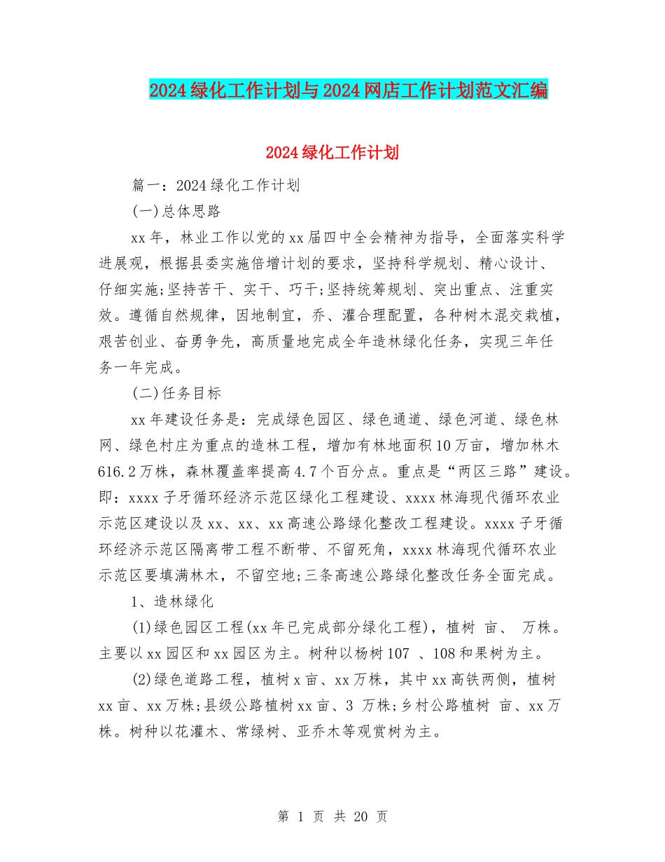 2024绿化工作计划与2024网店工作计划范文汇编_第1页