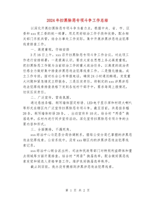 2024年扫黑除恶专项斗争工作总结