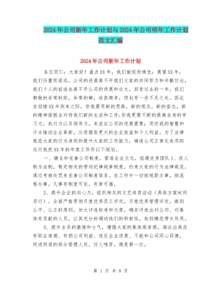 2024年公司新年工作计划与2024年公司明年工作计划范文汇编