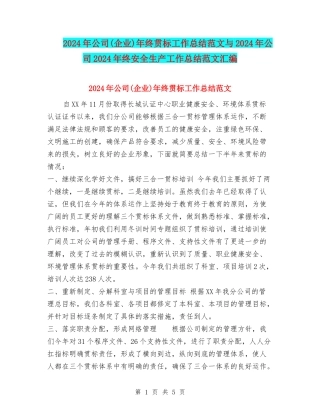 2024年公司年终贯标工作总结范文与2024年公司2024年终安全生产工作总结范文汇编
