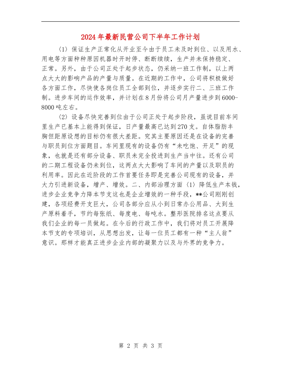 2024年最新民营公司下半年工作计划_第2页