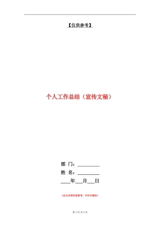 个人工作总结(宣传文秘)