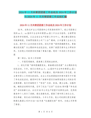 2024年11月共青团团委工作总结及2024年工作计划与2024年11月共青团委工作总结汇编