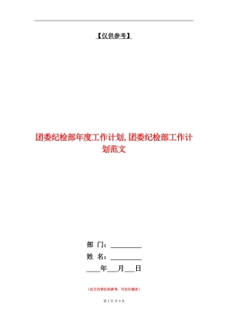 团委纪检部年度工作计划