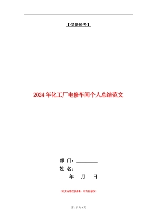 2024年化工厂电修车间个人总结范文