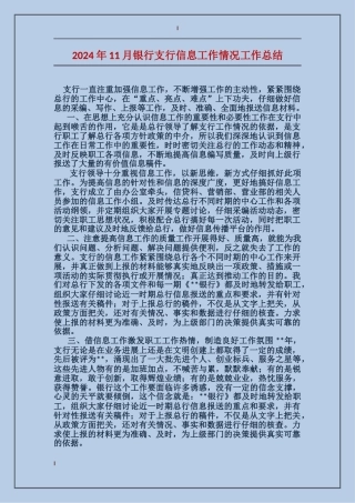 2017年11月银行支行信息工作情况工作总结