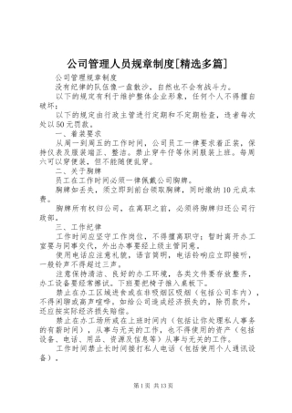 公司管理人员规章规章制度[精选多篇]